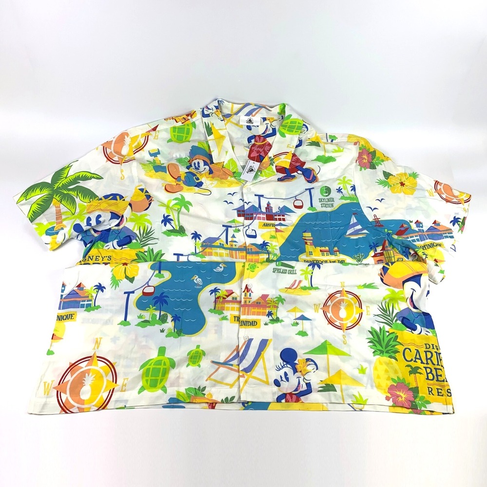 Disney Caribbean Beach Resort Shirt 3X Skyliner Mickey Minnie Mens Button Up SS